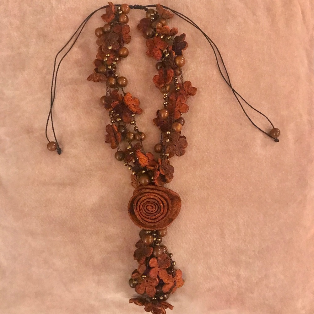 Boho Natural Orange Peel Açaí Seed Lariat Necklace